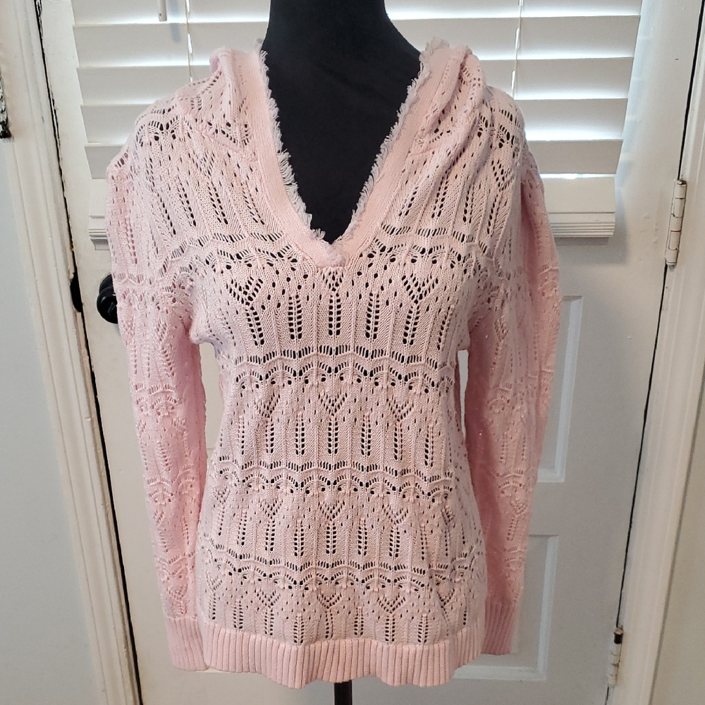 Caryn Vallone Pink Women's Knit Hooded Sweater